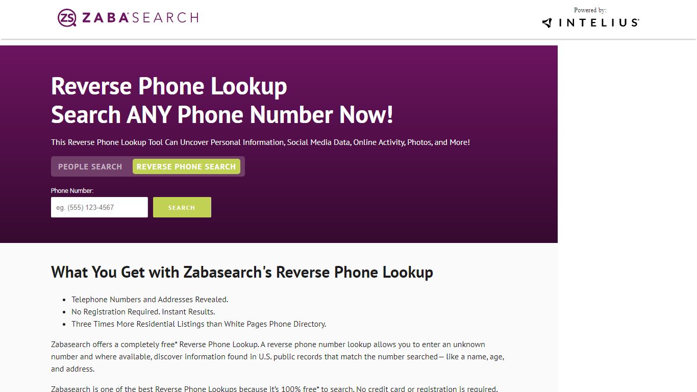 Reverse Phone Lookup | Zabasearch
